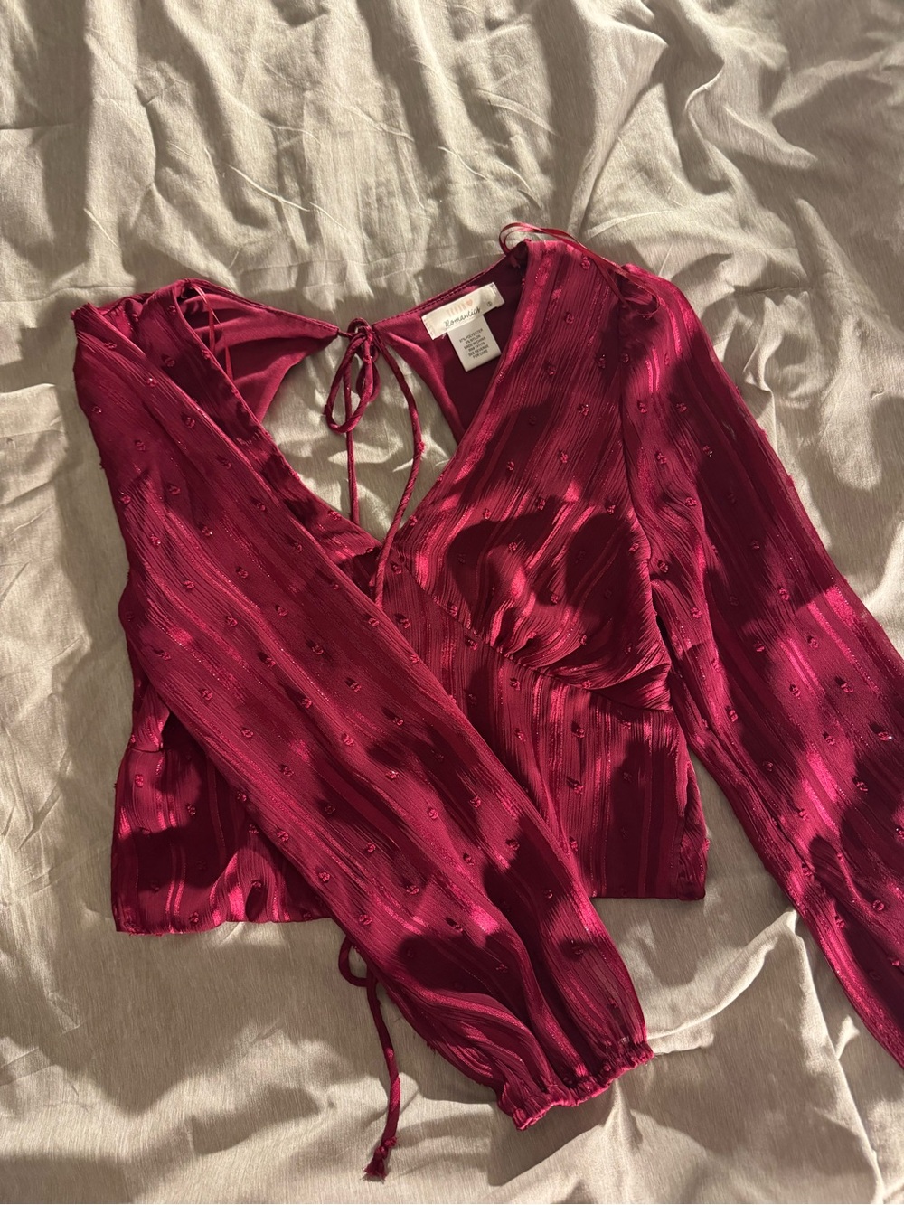 URBAN Romantics Magenta Wrap-Front Long Sleeve Blouse